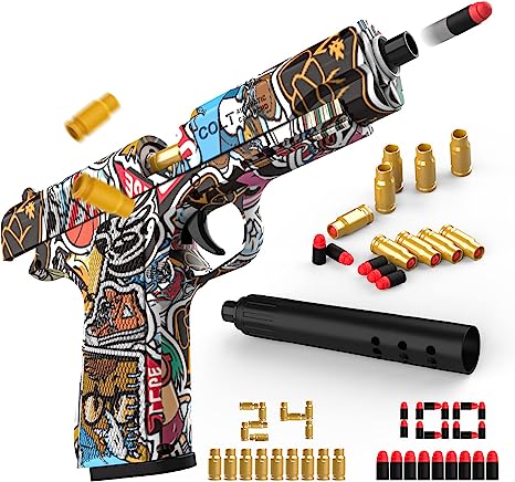 Toy Gun, Plastic Shell Ejecting Pistol Blaster with Soft Foam Bullet&Magazine, Kids Educational Gadget Shooting Game, Birthday Stocking Filler Xmas Gift/Present for Children Boys Girls 4-12 Years Old