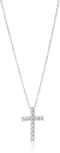 Platinum or Gold Plated Sterling Silver Cross Pendant Necklace with Swarovski Zirconia, 18"