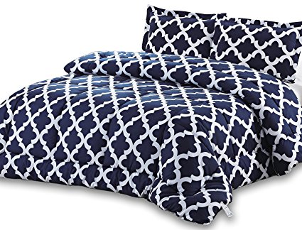 Printed Comforter Set (Navy, King) with 2 Pillow Shams - Luxurious Soft Brushed Microfiber - Goose Down Alternative Comforter by Utopia Bedding