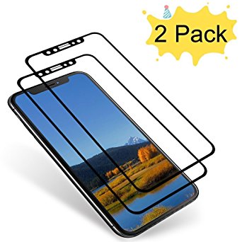 AuideasiPhone X Screen Protector, iPhone X Tempered Glass [3D Full Coverage] Bubble Free Screen Protector [Anti-Scratch] for iPhone X-Black [2-Pack]