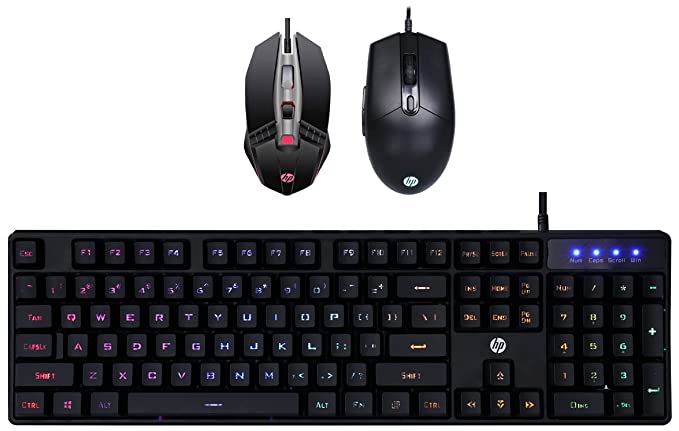 HP K300 Backlit Membrane Wired Gaming Keyboard with Mixed Color Lighting, 4 LED Indicators(4QM95AA) & M270 Backlit USB Wired Gaming Mouse with 6 Buttons (7ZZ87AA)