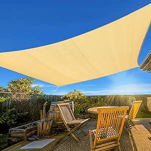 Artpuch 12'x16' Beige Sun Shade Sail Curved Commercial Outdoor Shade Cover Cream Rectangle Heavy Duty Permeable 185GSM Backyard Shade Cloth for Patio Garden Sandbox (We Make Custom Size)