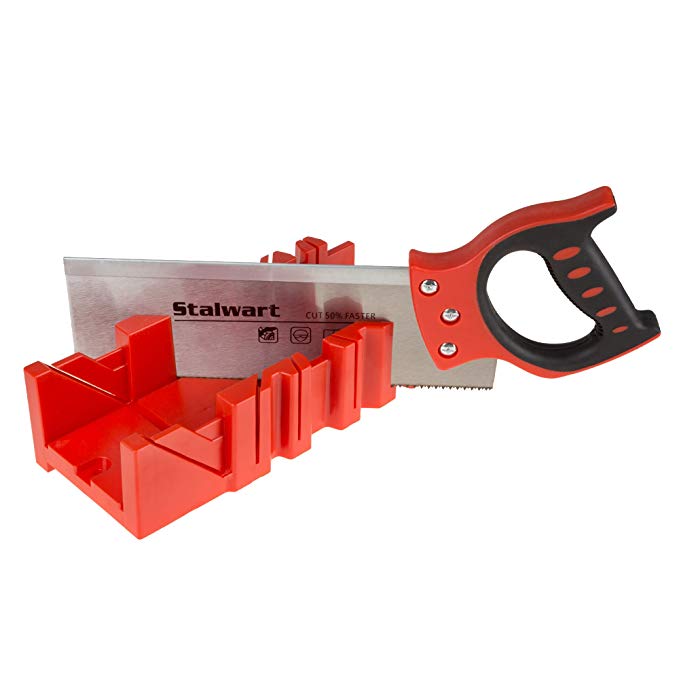 Mitre Box With Saw- 12 Inch Backsaw with Double Sided Teeth and Three Slot Angles by Stalwart (Red)