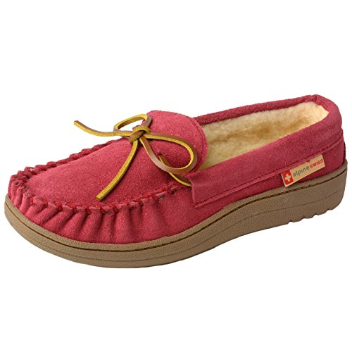 alpine swiss Sabine Womens Suede Shearling Slip On Moccasin Slippers