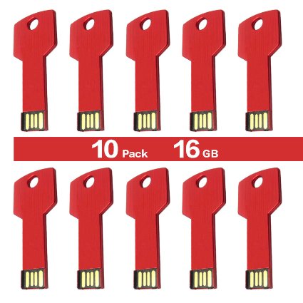 DIGIOCEAN Bulk 10Pcs Red 16GB USB 2.0 Flash Drives Memory Stick Metal Key Design Keychian