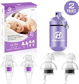 Sleeping Ear Plugs-2 Pairs Ultra Comfortable & Reusable Noise Reduction Earplugs 32SNR, for Light Sleepers & Snoring Spouse, Snoring, Travel, Working