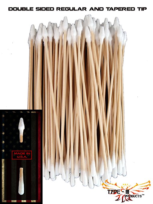 Type-III 100pc Gun Cleaning 6 Inch American Made Cotton Swabs