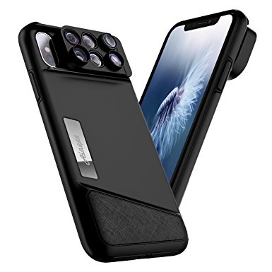 iPhone X Lens, [Portable iPhone x Lens Kit Wide Angle] Camera Lens Case for Apple iPhone X, Macro Lens, Fisheye Lens All-in-One Lenses Kit for Travel, Switch Freely by Ainope (Black)