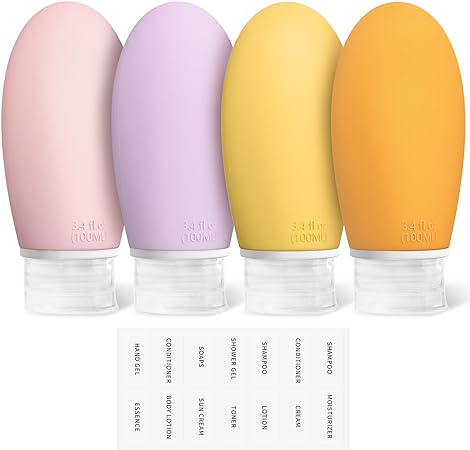 100ml Travel Bottles for Toiletries, Opret 4 Pack Leak Proof Silicone Travel Size Containers TSA Approved BPA Free Refillable Squeezable Travel Accessories for Shampoo Conditioner Lotion