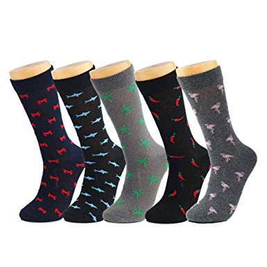 5 Pack Mens Combed Cotton Colorful Patterned Happy and Dress Socks