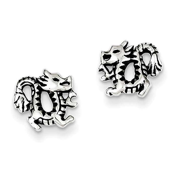 Sterling Silver Antiqued Dragon Post Earrings