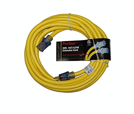 ProStar 10 Gauge SJTW 3 Conductor 25 Foot Extension Cord With Lighted Ends - Yellow