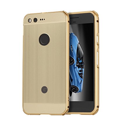 Google Pixel Case, Ranyi [Brushed Metal Series] Luxury Aluminum Metal Bumper Frame Detachable   Smooth Brushed Hard Back Cover [Slim Fit & Thin] Case for Google Pixel 5 Inch (2016), gold