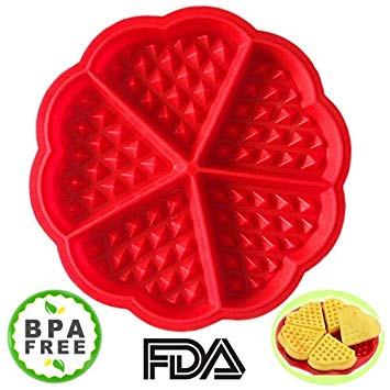 Amison Waffle Mold Bakeware Silicone Waffle Baking Molds Flower Heart Shape Muffin Mould, Red