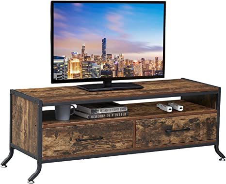 VECELO Stand for TV up to 65 Inches Entertainment Center, Industrial Media Console Table with Storage Drawers for Living Room, 47.2" L x 15.7" W x 17.7" H, Vintage Brown