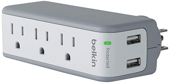 Belkin SurgePlus 3-Outlet Mini Travel Swivel Charger Surge Protector with Dual USB Ports 21 AMP  10 Watt