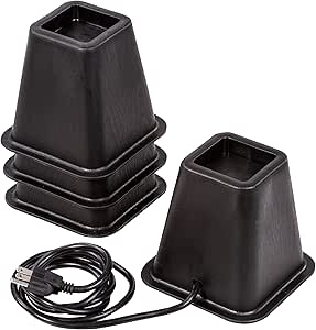 Honey-Can-Do 5.5-Inch Set-of-4 Bed Risers or Furniture Risers with Power Outlets & USB Ports, Black STO-09675 Black