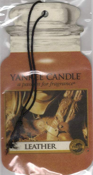 Yankee Candle Classic Paper Car Jar Hanging Odor Neutralizing Air Freshener, Leather Scent - 3 Pack