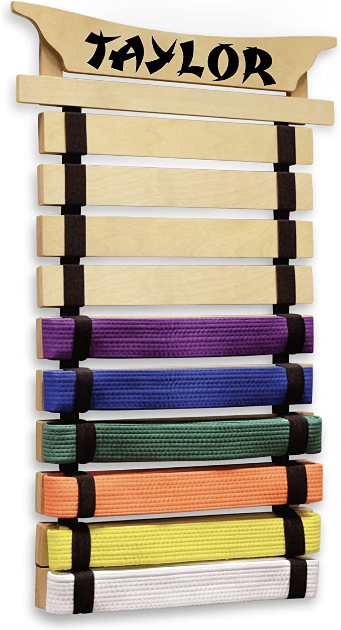 Milliard Karate Belt Display – Holds 10 Martial Arts Belts - Personalize with Stickers