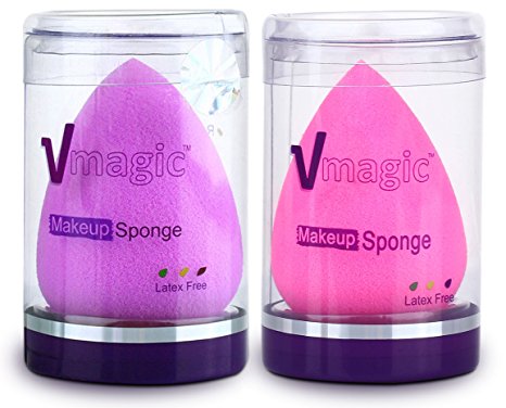 VMAGIC Premium Pro Makeup Sponges Beauty Sponge Blender Foundation Sponge for Applicator, Foundation and Highlighter (PINK   PURPLE)