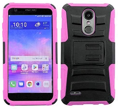 LG Rebel 4 Case, LG (Rebel 4) 4G LTE Case, Phone Case for Straight Talk LG Rebel 4 Prepaid Smartphone, Heavy Duty Shockproof Holster Case Cover and Swivel Belt Clip Kickstand (Pink)