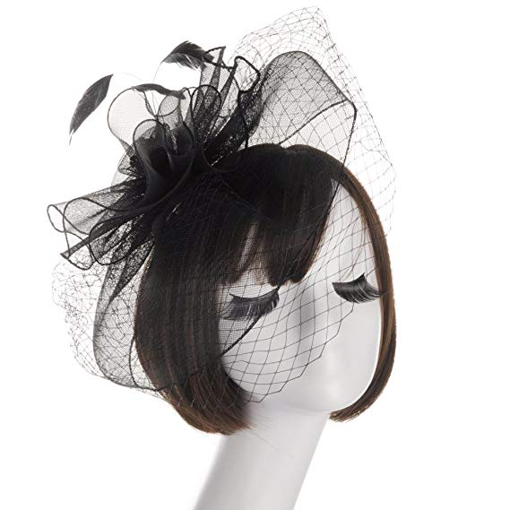 Urban CoCo Women's Elegant Flower Feather and Veil Fascinator Cocktail Party Hair Clip Hat