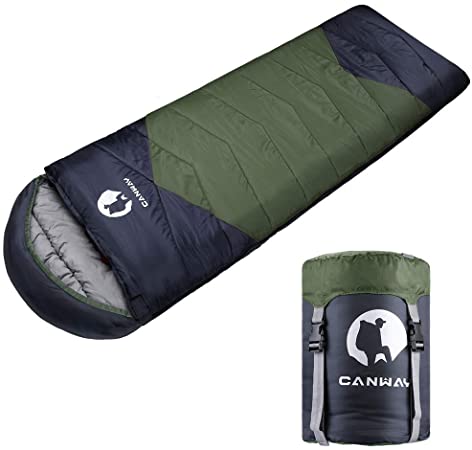 CANWAY Sleeping Bag with Compression Sack, Lightweight and Waterproof for Warm & Cold Weather, Comfort for 4 Seasons Camping/Traveling/Hiking/Backpacking, Adults & Kids