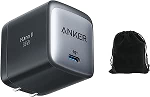 Anker Nano II 65W USB-C Charger, GaN II Fast Charging, Compact Power Adapter for MacBook, iPhone 13/14/15, Samsung Galaxy, iPad Pro, AirPods, USB-C Laptops, and More, Include Travel Pouch