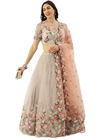 Suppar Sleave Women's Net Embroidered Frill unstitched Lehenga Choli and Dupatta Set
