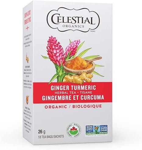 Celestial Seasonings Organic Ginger Turmeric Herbal Tea, 18 Count (Pack of 6)