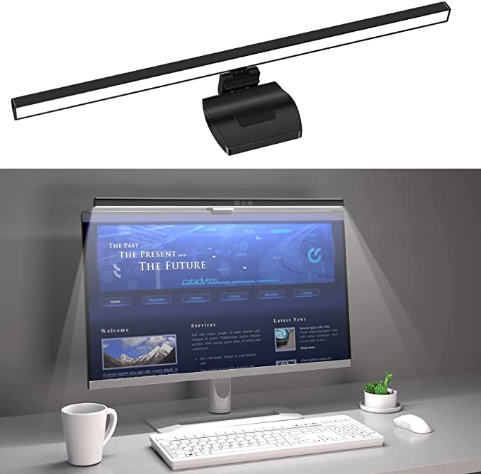 Eye-Care Computer Monitor Light Bar, 20 Inch E-Reading Light with Touch Sensor, USB Powered LED Desk Lamp for Home/Office, Stepless Dimming, 3 Color Modes, No Screen Glare, Black