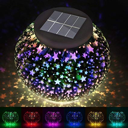 Solar Lights, New Arrival Color Changing Solar Powered Mosaic Glass Ball Led Garden Lights, EGRD Rechargeable Solar Table Lights, Outdoor Waterproof Solar Night Lights Table Lamps for Decorations Gift