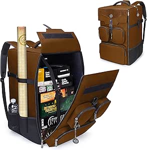 ENHANCE Collector's Edition Board Game Backpack - Reinforced Rigid Board Game Storage with Padded Shoulder Straps, Carrying Handle, and Accessories Pockets for Dice, Card Games, More (Dragon Brown)