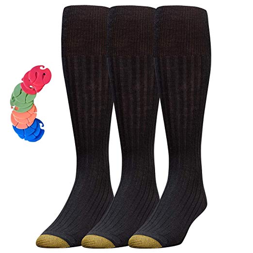 Gold Toe Men's Windsor Wool-Blend Over-the-Calf Dress Sock/Free Sock Clips Included