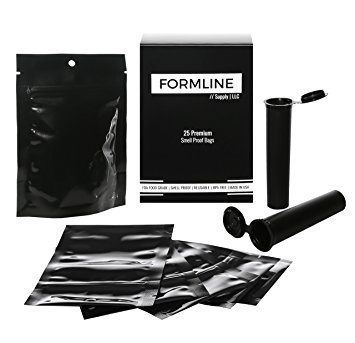 25 Smell Proof Bags Made in USA (4 x 6 inches), by Formline Supply - Heat Sealable, Smelly Odor Proof Baggies Lock in Freshness with Reusable Zipper. Unmarked, Discreet - 2 FREE Doob Tubes Included