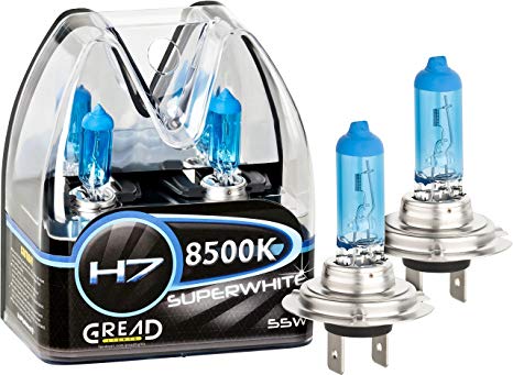 Gread lights H7 halogen bulbs, xenon-look, super white, 8500 k 55 W E-certification mark, perfect fit and long service life