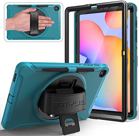 BATYUE Case for Samsung Galaxy Tab S6 Lite 10.4 2020 (SM-P610/SM-P615) with Screen Protector/Pencil Holder, [Full-Body] Protection Case w/ 360° Rotating Stand/Hand Strap (Light Blue)