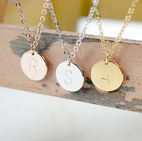 SAME DAY SHIPPING TIL 2PM CDT A Rose Gold Disc Initial Necklace - Dainty Personalized Rose Gold Plated Disc Delicate Initial Charms Necklace Hand Stamp