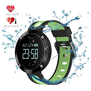 Evershop Waterproof Smart Watches Fitness Tracker OLED-Screen Activity Tracker with Blood Pressure Monitor Heart Rate Monitor Sleep Tracker Pedometer for iOS and Android(Black-Green)