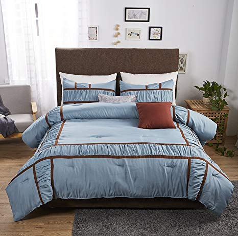 Unique Home All Season 3 Piece Goose Down Qlternative Quilted Comforter Sets-Hypoallergenic-Plush Fiberfill Duvet Insert Blue (Kayla, King)