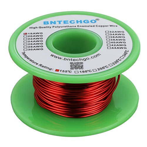 BNTECHGO 18 AWG Magnet Wire - Enameled Copper Wire - Enameled Magnet Winding Wire - 4 oz - 0.0393" Diameter 1 Spool Coil Red Temperature Rating 155℃ Widely Used for Transformers Inductors