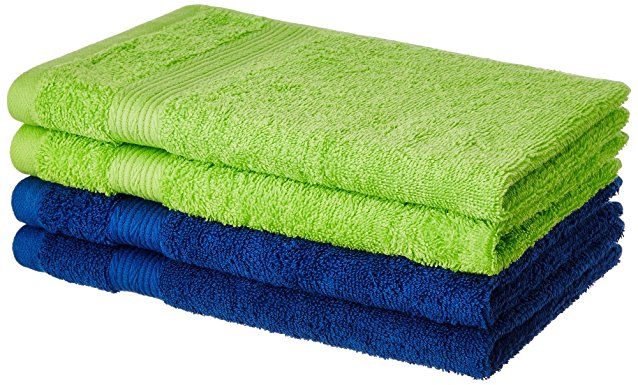 Solimo 4 Piece 500 GSM Cotton Hand Towel Set - Iris Blue and Spring Green