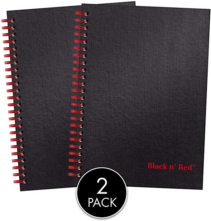Black n' Red Twin Spiral Hardcover Notebooks, Medium, Black/Red, 70 Ruled Sheets, Pack of 2 (73603)