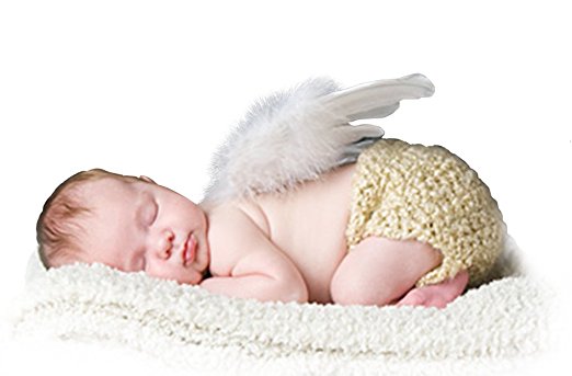 FashionWings (TM) Newborn Baby White Feather Angel Wings, Halo & Poster Set
