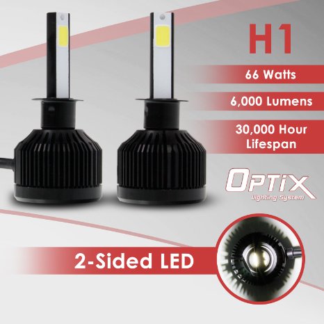 H1 Optix LED 66W 6000LM COB Head Light High Fog Kit 6000K 6K White Replace Halogen and HID Kit