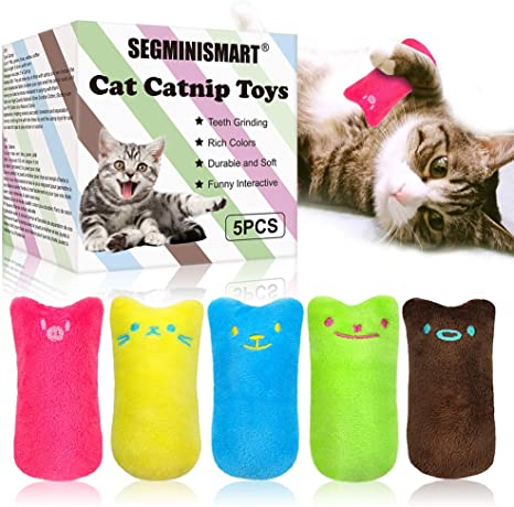 SEGMINISMART Cat Catnip Toys, Interactive Plush Cat Toys, 5Pcs Catnip Chew Toy, Soft Plush Cat Pillow for Cat Kitten Teeth Cleaning Playing Chewing