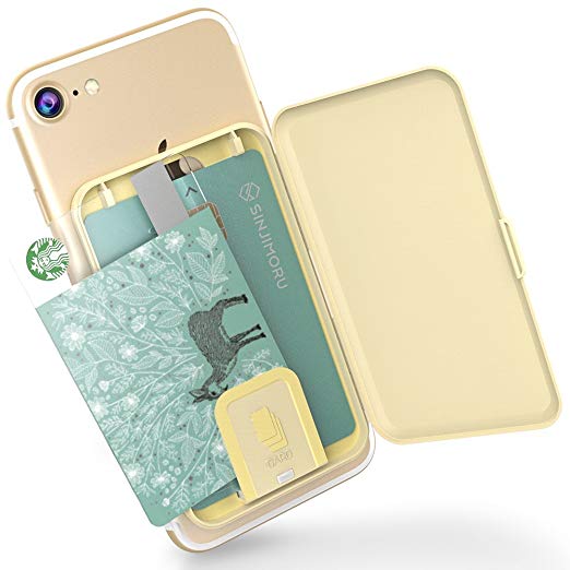 Sinjimoru Phone Card Holder, Stick-on Phone Card Case/Phone Wallet/Credit Card Holder on Back of Phone for up to 3 Cards and Cash Card Zip, Beige.