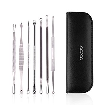 Docolor 7 Pieces Blackhead Remover Pimple Acne Extractor Kit - Professional Facial Blemish Treatment Tools with Leather Case