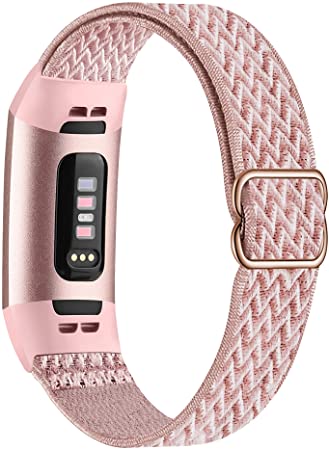 GBPOOT Elastic Nylon Bands Compatible with Fitbit Charge 4/Charge 3/SE, Adjustable Stretchy Breathable Fabric Sport Replacement Wristband for Women Men,Rose Pink