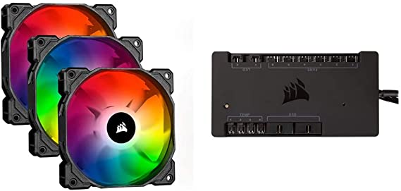 Corsair iCUE SP120 RGB Pro Performance 120mm Triple Fan Kit with Lighting Node Core & iCUE Commander PRO Smart RGB Lighting and Fan Speed Controller